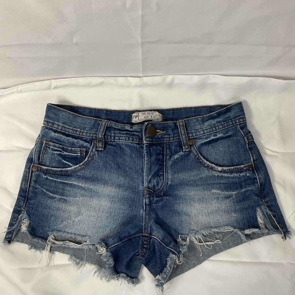 Free People Distressed Blue Jean Shorts